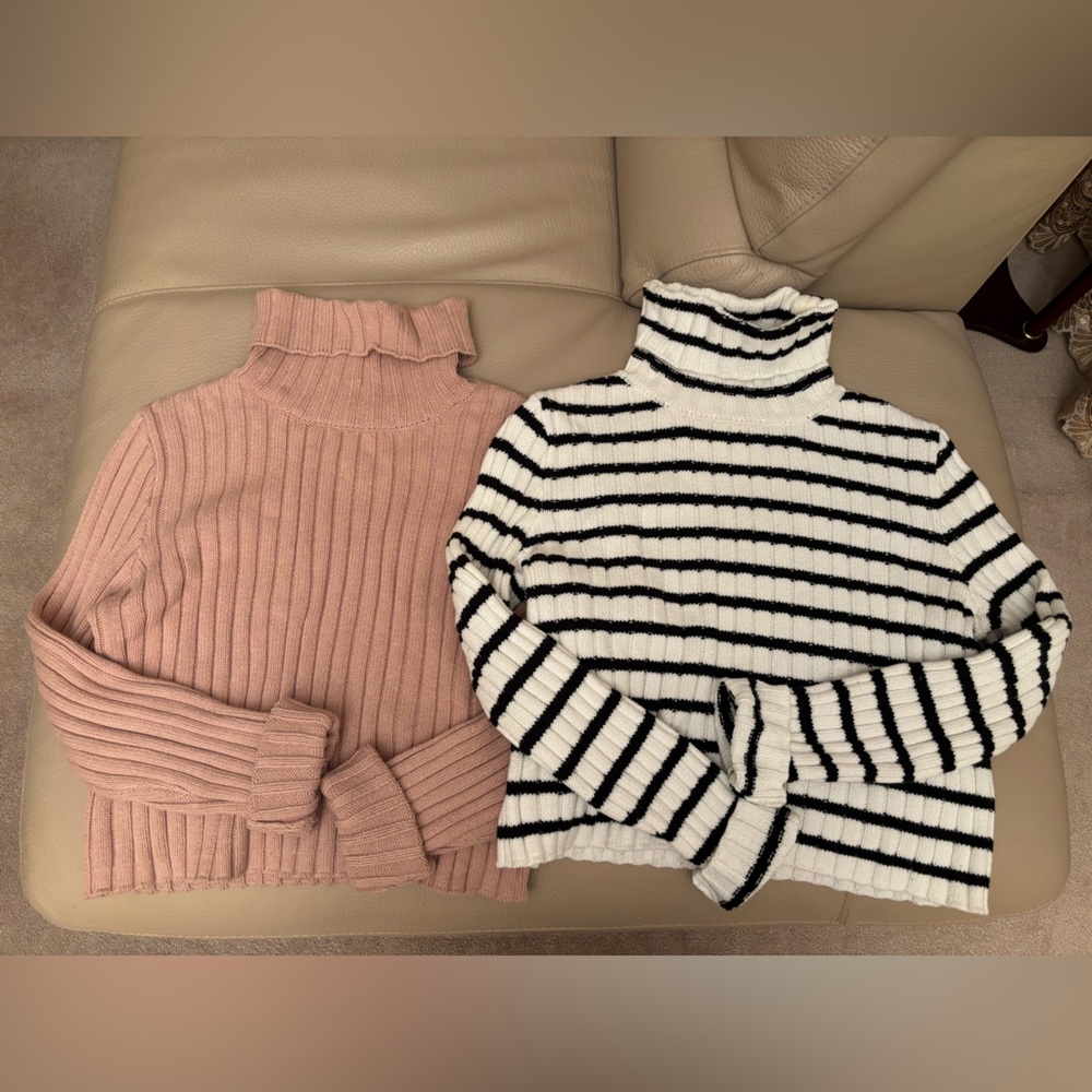 Twik Pink Ribbed and Black & White Striped Sweater Set